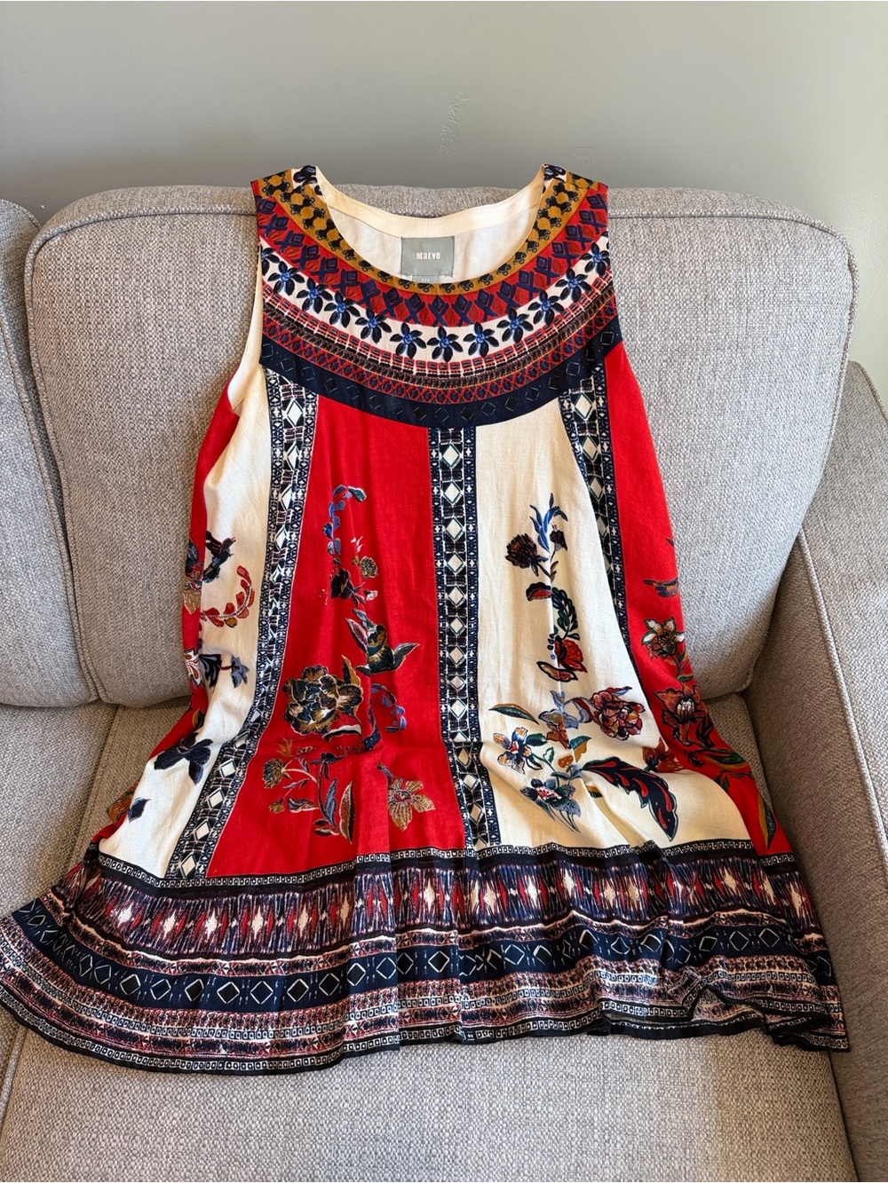 Maeve Red & Cream Floral Boho Tank Dress Size XXS